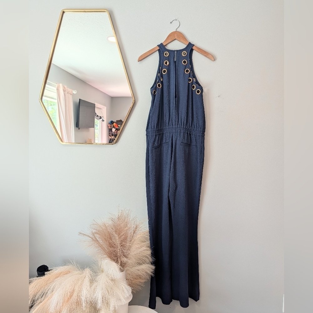 Derek Lam 10 Crosby  Navy Flared Jumpsuit Size 6 - Picture 6 of 9